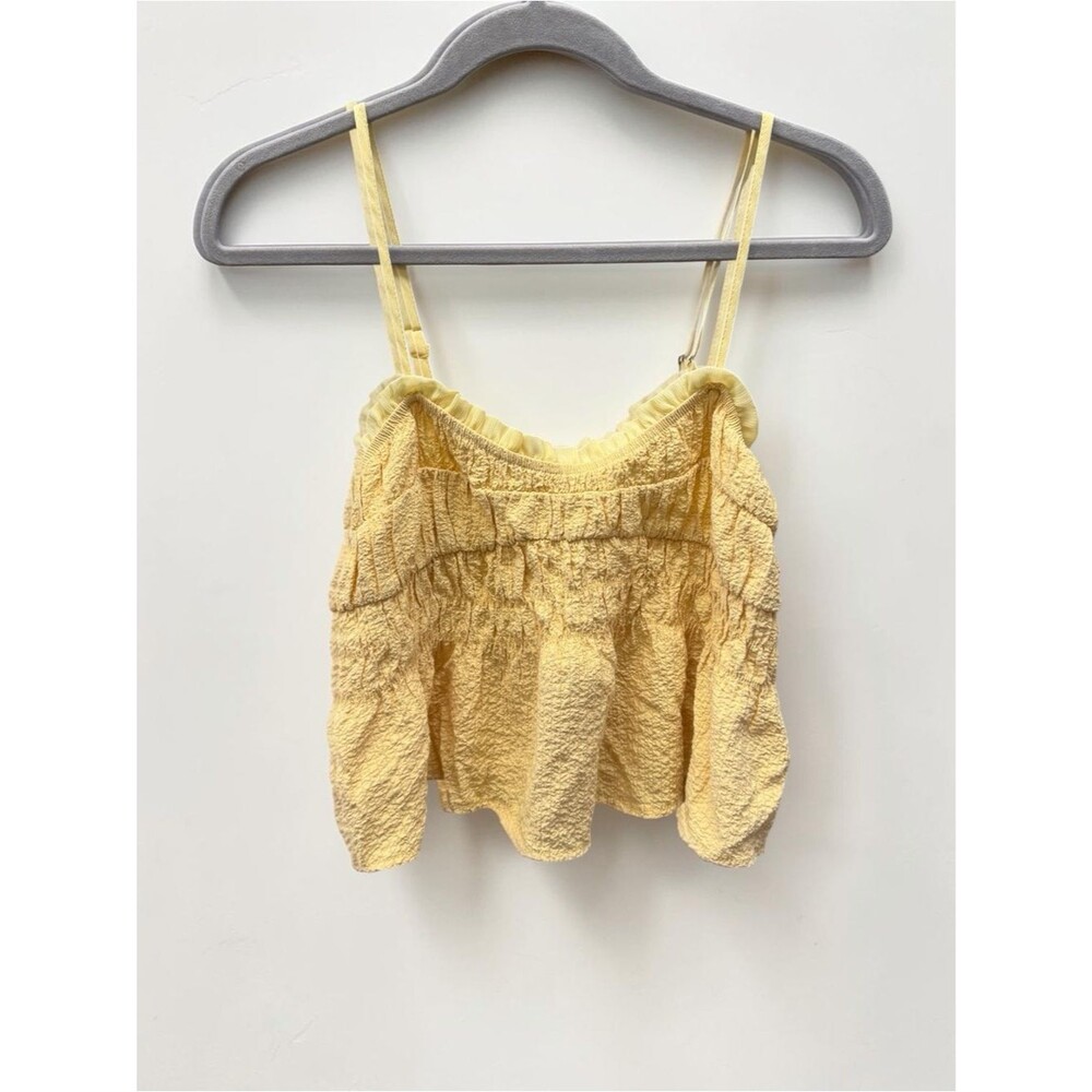 Miou Muse Yellow Textured Ruffle Cami Tank Top Size Medium